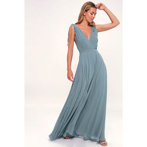 Lulus Dance The Night Away Slate Blue Backless Maxi Dress